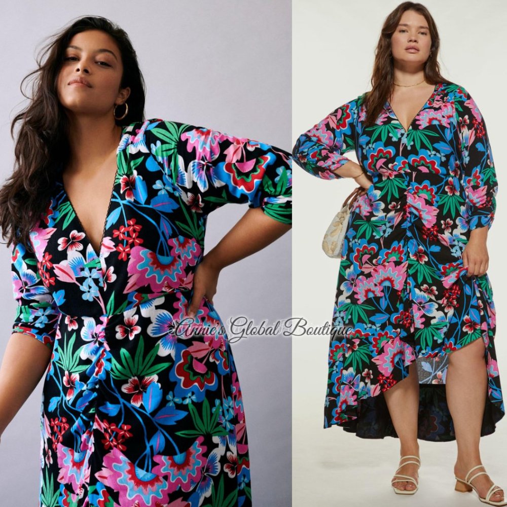 NWT ANTHROPOLOGIE Ruched Floral Maxi Dress. - Picture 2 of 16